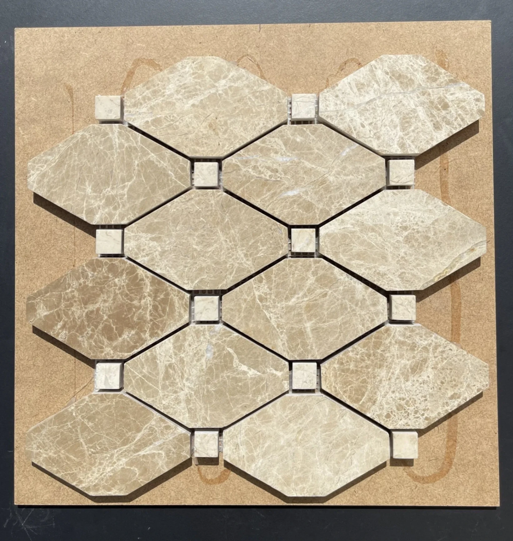 Light Emperador Octagon with White Dot Mosaic